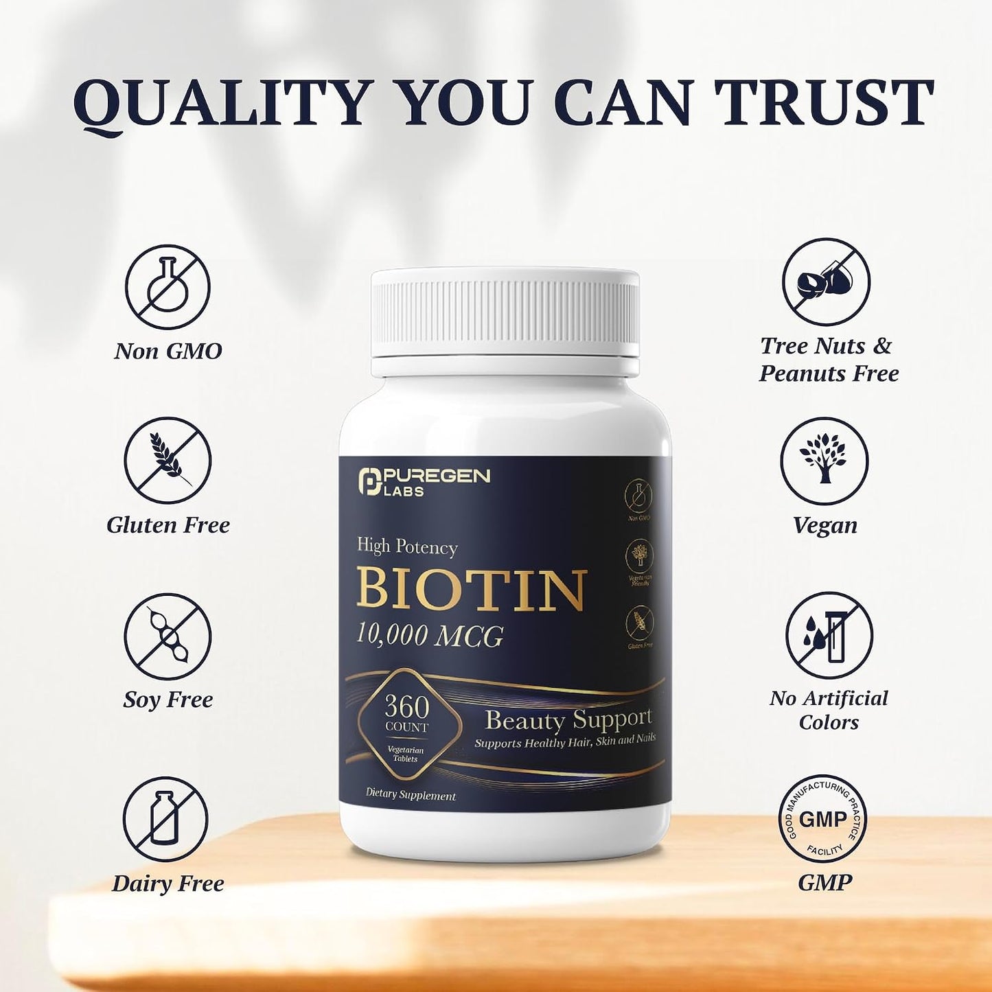 Puregen Labs Biotin 10,000 mcg – High Potency Beauty Support – 360 Vegetarian Tablets - görsel 5