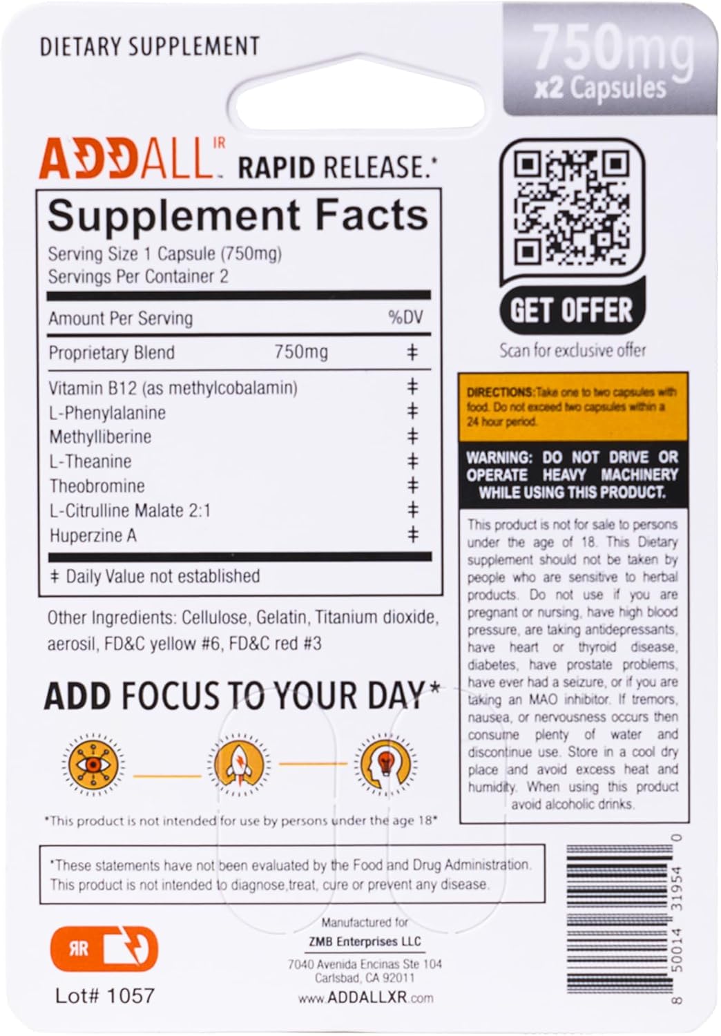 Addall Rapid Release Supplement (5 Pack) – Nootropic for Focus, Energy & Mental Clarity - görsel 2