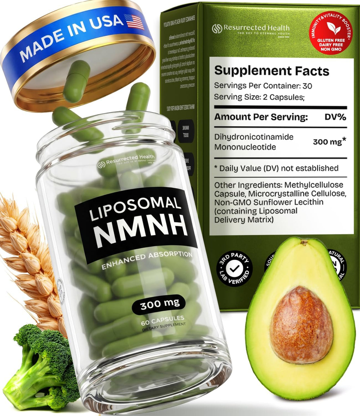 Liposomal NMNH Supplement 300mg – Boosts – Supports Daily Energy: May help maintain normal energy levels – Image 1