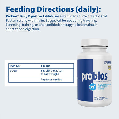 Probios Chewable Probiotic Tablets for Dogs - Chicken Liver Flavour, 45 Count