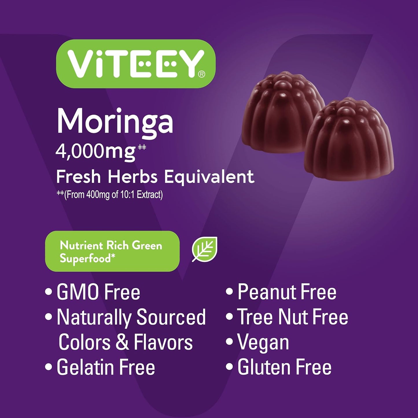 Viteey Moringa Gummies - 4000mg (10:1 Extract) - Super Greens Supplement - 60 Gummies - görsel 5