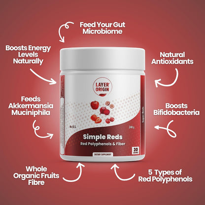 Simple Reds - Organic Red Polyphenols Whole Fruit Powder | Only Real Red Whole Fruits & Zero-fillers | 30 Servings