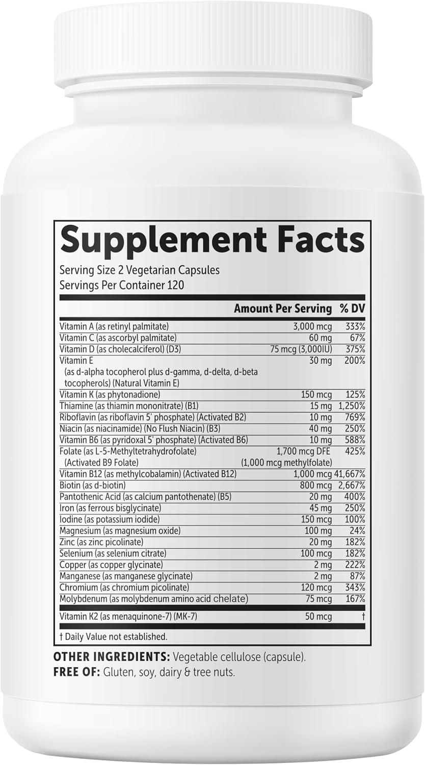 Micro Ingredients Methylated Bariatric Multivitamin with 45mg Iron for Women & Men, 240 Veggie Capsules - görsel 8