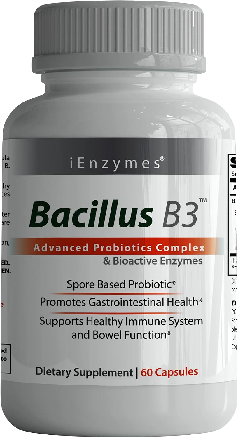 Bacillus B3 Spore-Based Probiotic + Enzymes for Gut Health & Microbiome Support, Shelf-Stable Daily Probiotic with Bacillus Coagulans, Bacillus Subtilis & Bacillus Clausii, 60 Capsules - görsel 1