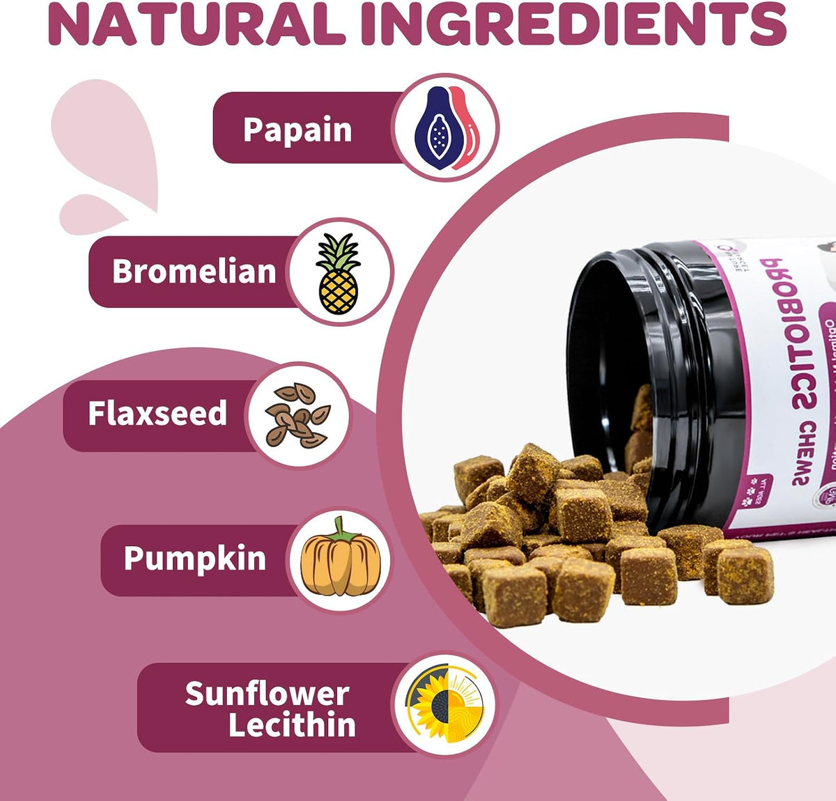 NATURE TARGET Probiotics for Dogs, 120 Soft Chews, Chicken Flavour | Plus Digestive Enzymes & Prebiotic for Digestive Health, Fish Oil & Vitamins Supplement for Allergies & Immune & Itchy Skin - görsel 7