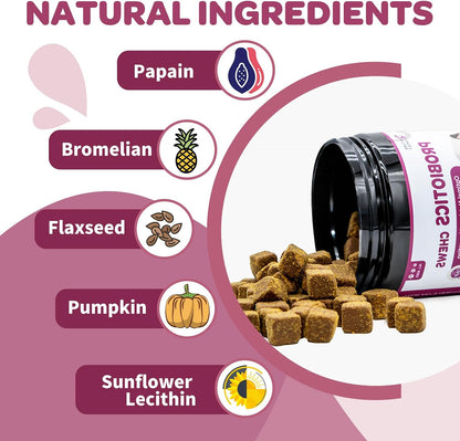 NATURE TARGET Probiotics for Dogs, 120 Soft Chews, Chicken Flavour | Plus Digestive Enzymes & Prebiotic for Digestive Health, Fish Oil & Vitamins Supplement for Allergies & Immune & Itchy Skin