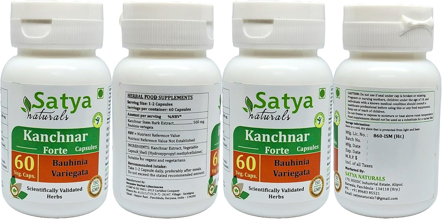 Kanchnar Forte Capsules 500 mg (4 Bottles of 60 Capsules) - Bauhinia Variegata Extract - Ayurvedic Herbal Supplement - görsel 2