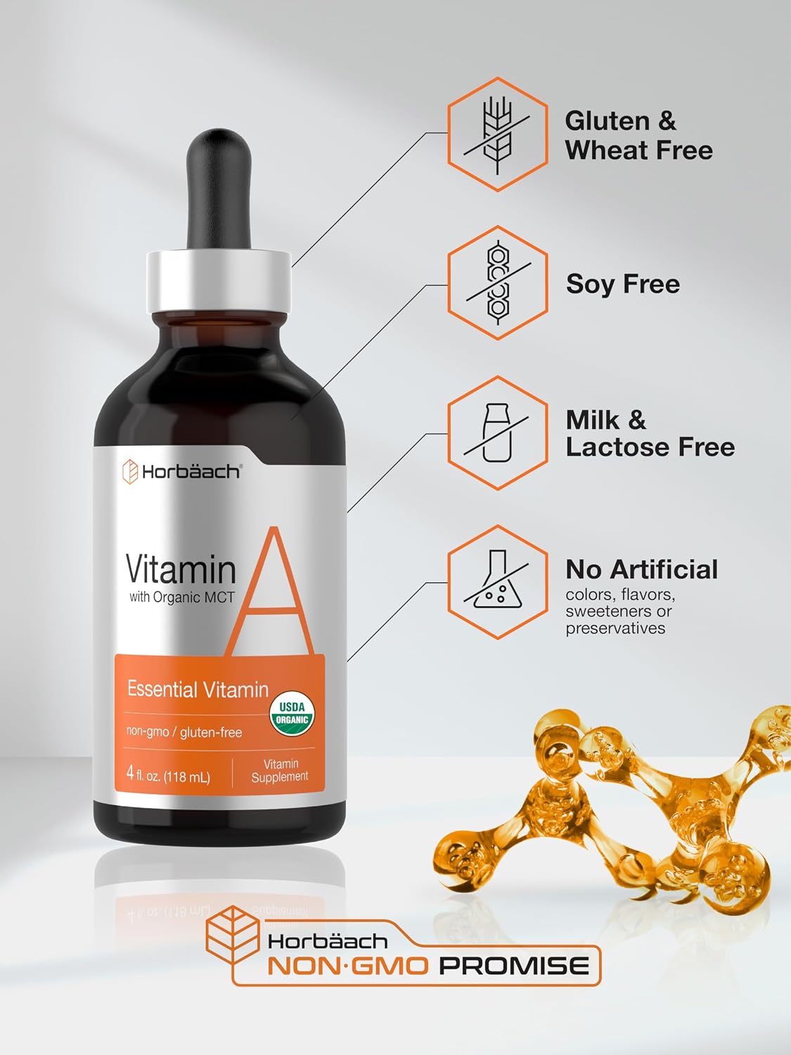 Horbäach Vitamin A Liquid Drops with Organic MCT Oil, 118 ml - görsel 5
