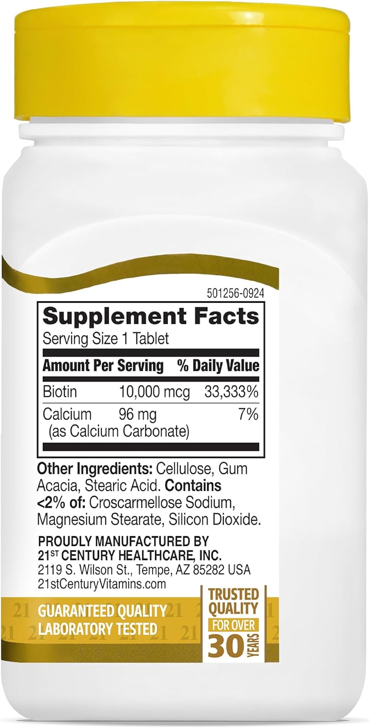 21st Century Biotin Tablets, 10,000 mcg, Unflavoured, 120 Tablets - görsel 10
