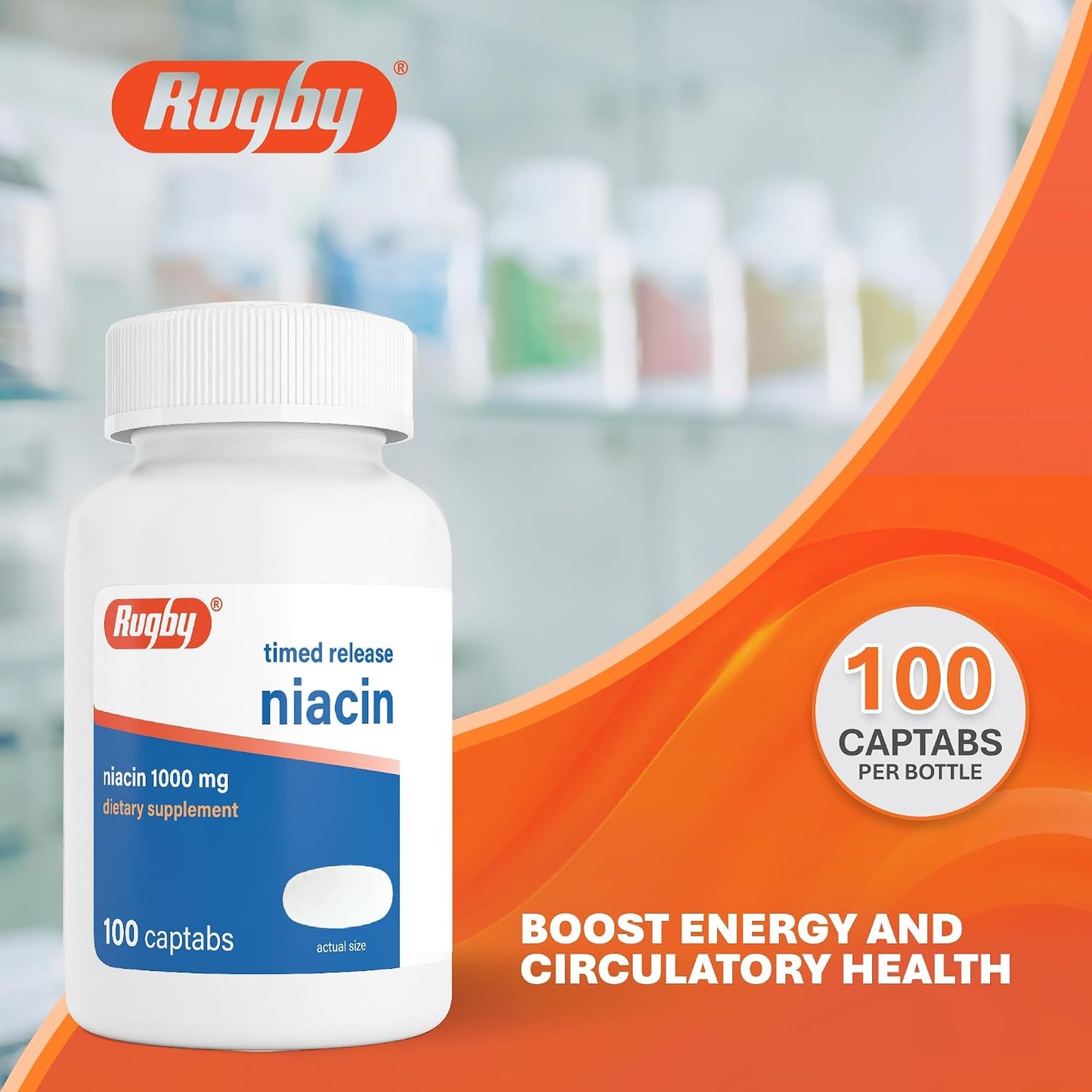 Rugby Timed-Release Niacin 1000mg – 100 Captabs (Pack of 3) - görsel 2