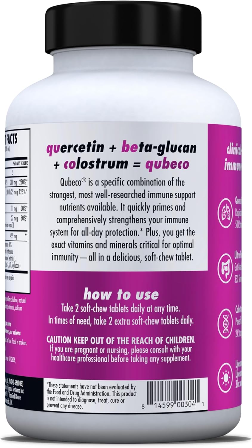 HEALTH DIRECT - Qubeco Immune Support with Vitamin D3, Liposomal Vitamin C, Quercetin, Beta-Glucan, Colostrum, Zinc & Selenium - 56 Soft Chew Tablets - Pineapple Zest - görsel 6