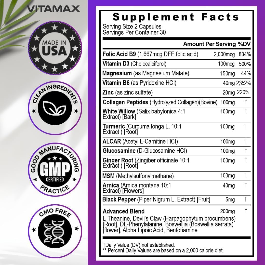 Sciatic Nerve Health Support – Supplement with Folic Acid, Glucosamine, MSM, Vitamin B Complex, Alpha Lipoic Acid – 60 Capsules - görsel 5