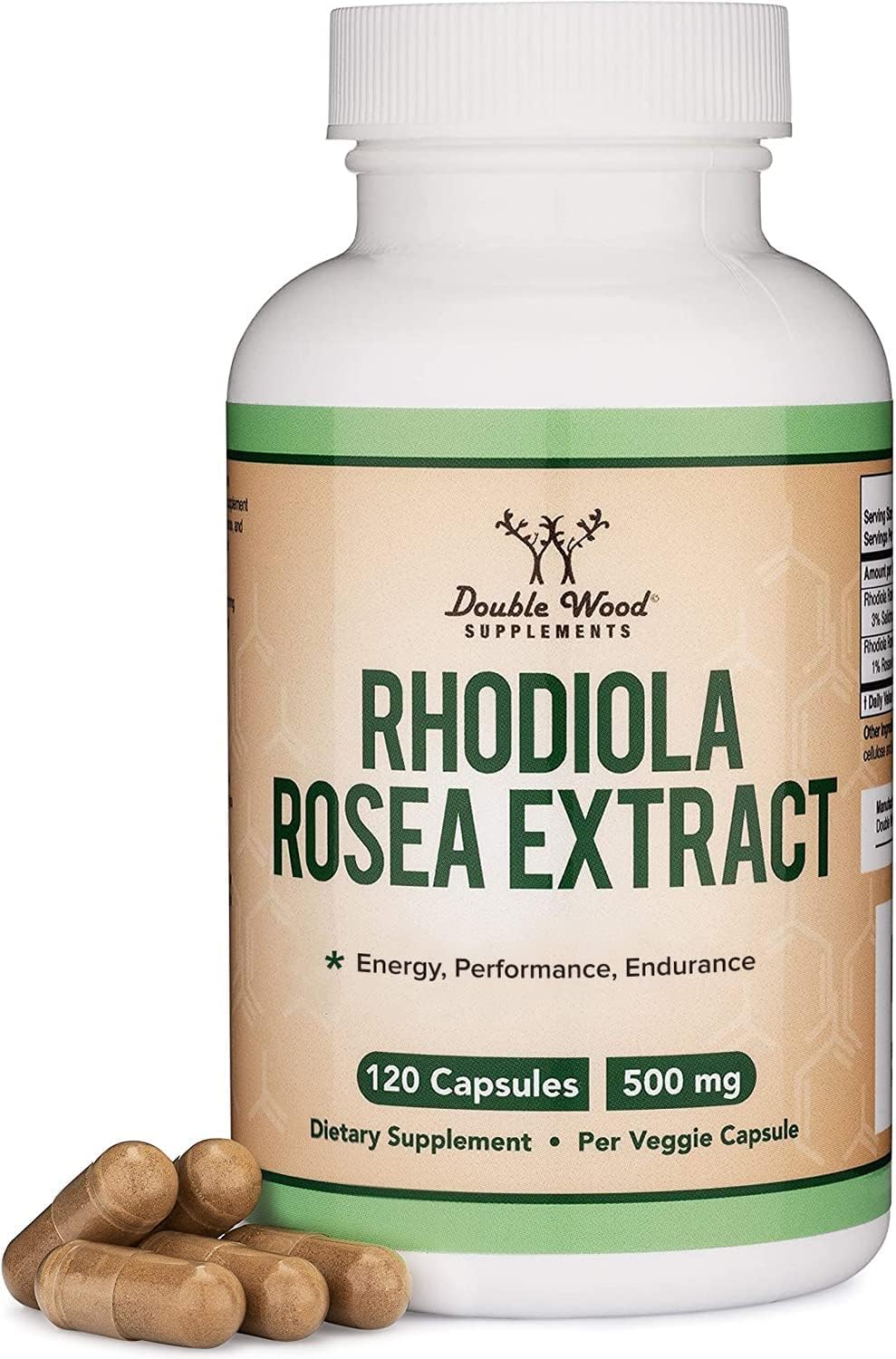 Rhodiola Rosea Food Supplement 500mg, 120 Vegan Capsules (3% Salidrosides, 1% Rosavins Extract) by Double Wood - görsel 1