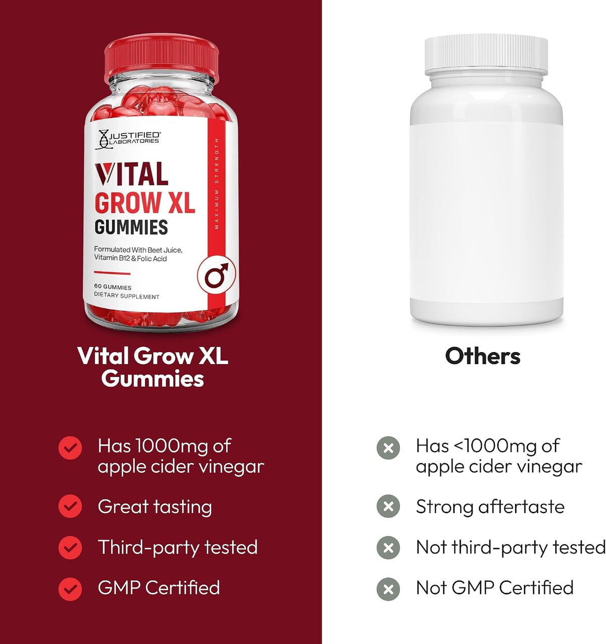 Justified Laboratories Vital Grow XL Gummies – Apple Cider Vinegar, Folate and Vitamin B12 – 90 Servings - görsel 3