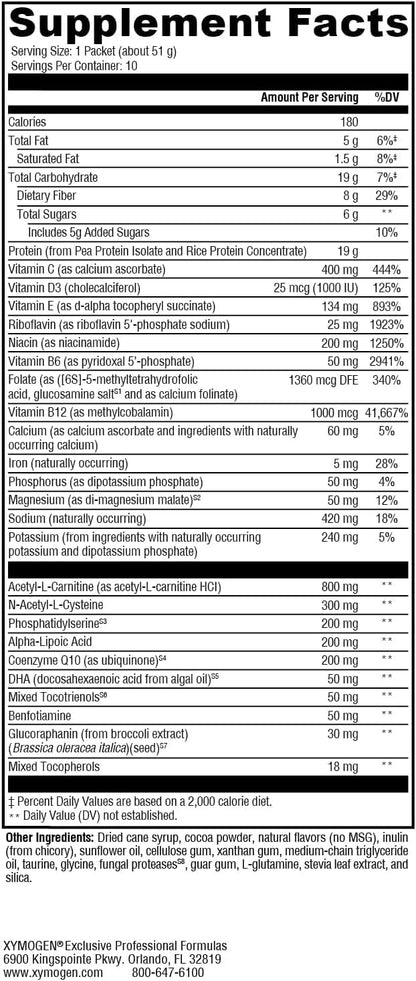 XYMOGEN BrainSustain - 19 g Pea & Rice Protein - Support Brain Health & Function - Gluten-free, Dairy-free & Non-GM - Creamy Chocolate Flavour - 10 Servings