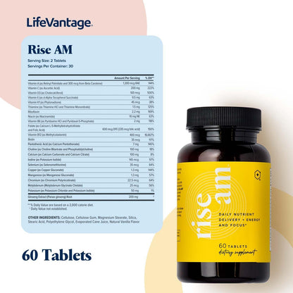 LifeVantage Rise AM - Advanced – Folate (as L-methylfolate): An active form of B vitamin that plays a key role in – Image 2