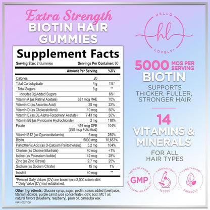 Hair Vitamin Gummies with Biotin – Vitamins E, C & Zinc for Normal Hair and Skin, Premium Vegetarian & Non-GMO – Natural Support for Healthy-Looking Hair, Skin & Nails – 120 Gummy Bears