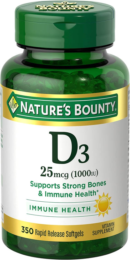 Nature's Bounty Vitamin D3 1000 IU, Immune Support, Helps Maintain Healthy Bones, 250 Rapid Release Softgels