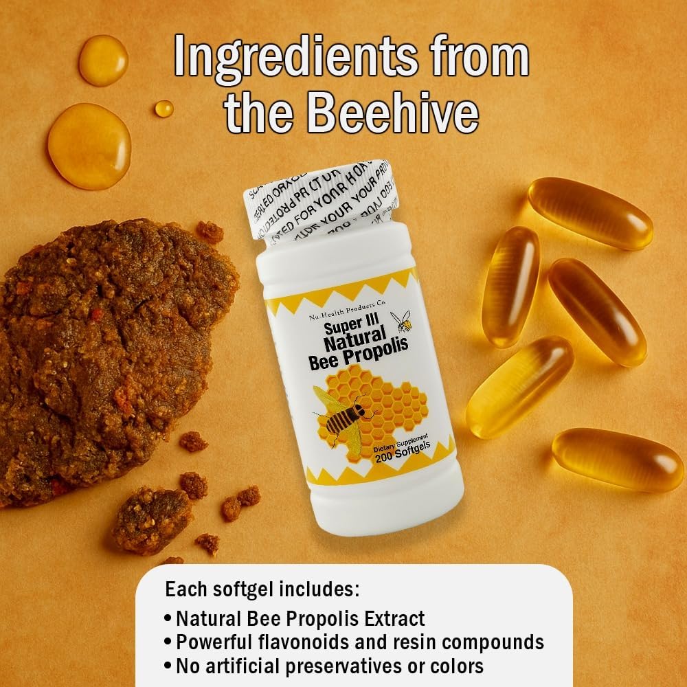 Nu-Health Super III Natural Bee Propolis, Vitamin C & Zinc, 200 Soft gel capsules - görsel 3