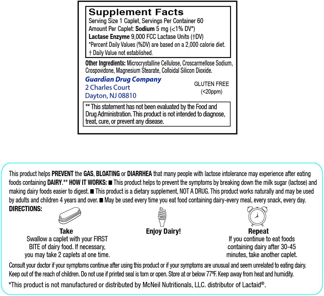 guardian Dairy Relief Fast Acting Caplets, 9000 FCC Lactase Enzyme – 360 Count (6 Pack) - görsel 4