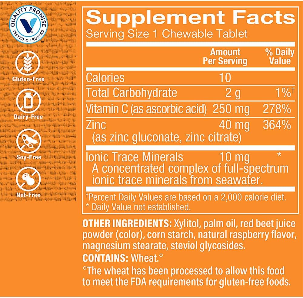 The Vitamin Shoppe Chewable Zinc with Vitamin C - Immune Defence, Raspberry Flavour, 60 Chewables – Image 2