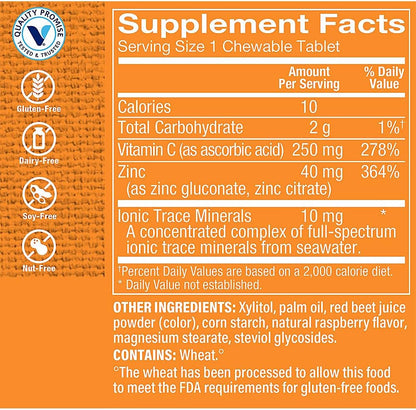 The Vitamin Shoppe Chewable Zinc with Vitamin C - Immune Defence, Raspberry Flavour, 60 Chewables – Image 2