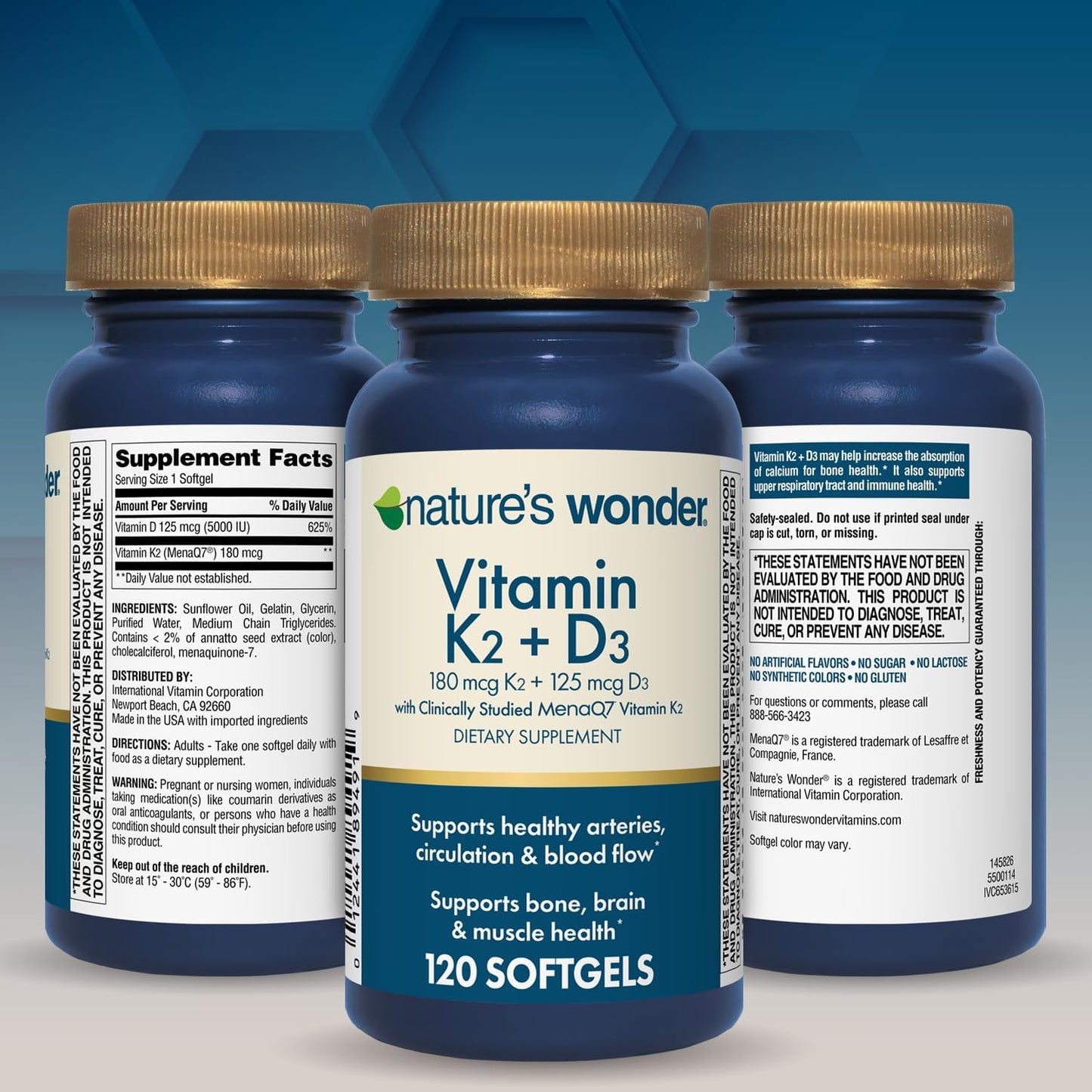 Nature's Wonder Vitamin K2 + D3 with MenaQ7 for Cardiovascular, Brain, Bone and Muscle Health, 120 Soft gel capsules, 120 Day Supply - görsel 8