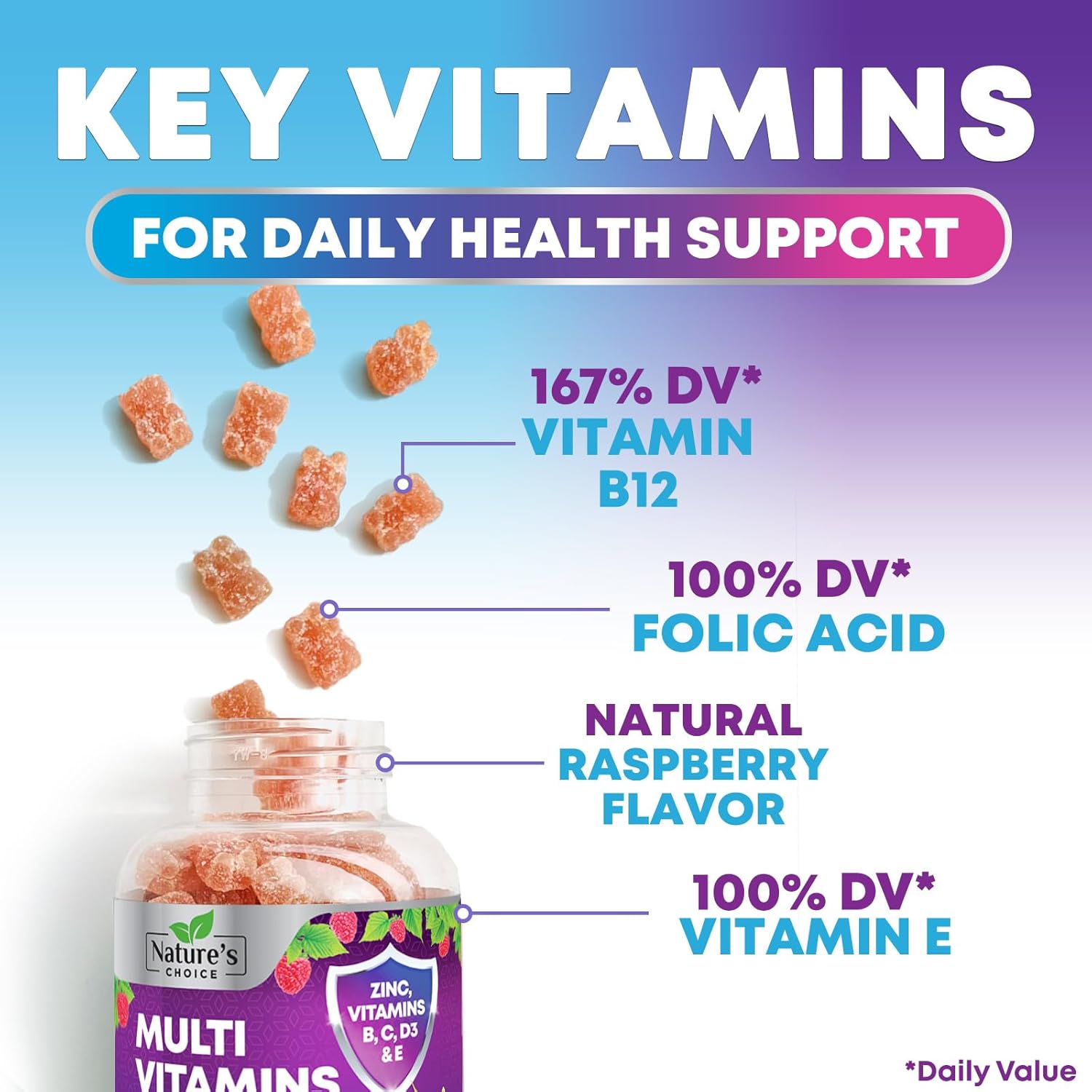 Nature's Choice Multivitamin Gummies for Adults – Complete Daily Support – 120 Gummies - görsel 3