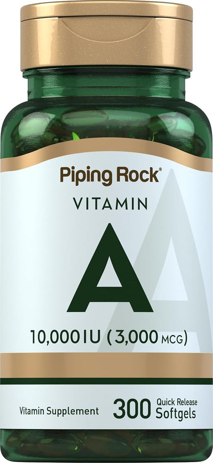 Piping Rock Vitamin A 10000 IU Softgels | 300 Count | Non-GMO, Gluten-free Supplement