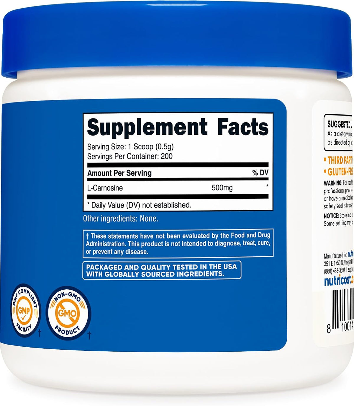 Nutricost L-Carnosine Powder 100g (200 Servings) – Non-GMO - görsel 5