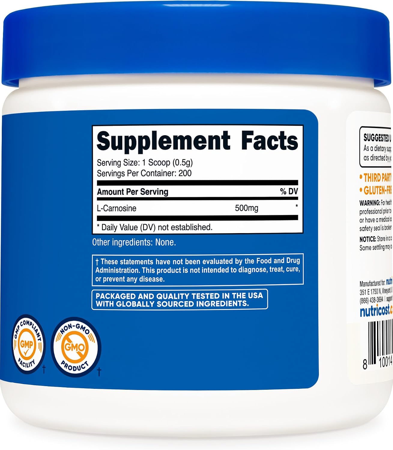 Nutricost L-Carnosine Powder 100g (200 Servings) – Non-GMO - görsel 5