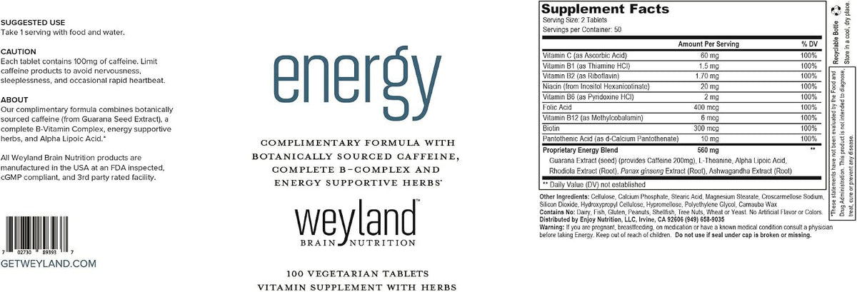 Weyland Brain Nutrition Energy | B-Complex with Botanically Sourced Caffeine & Herbs - görsel 4