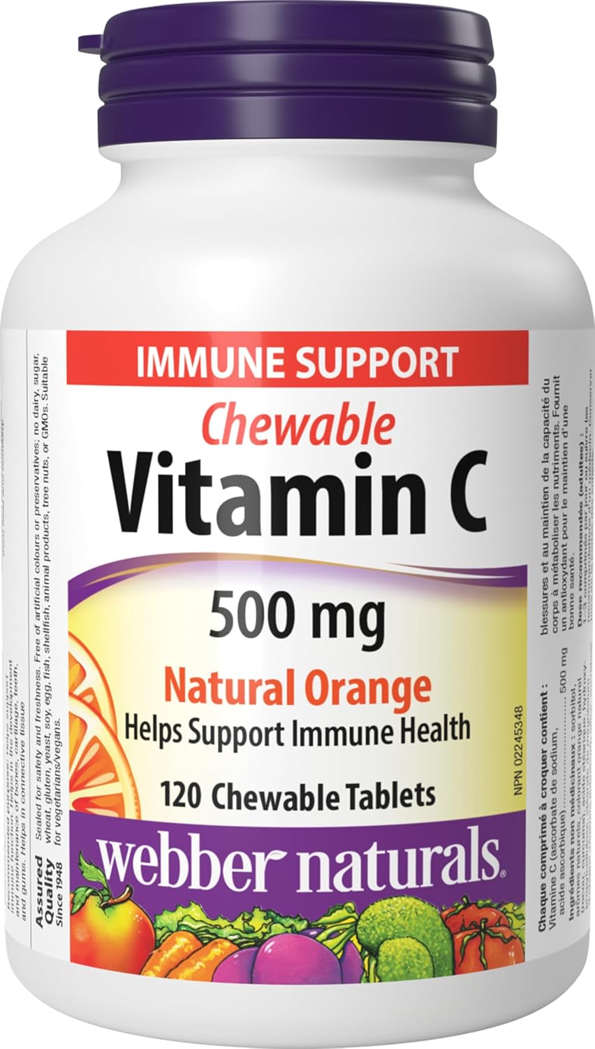 Webber Naturals Vitamin C Chewable 500 mg, 120 Orange Flavour Tablets - görsel 1