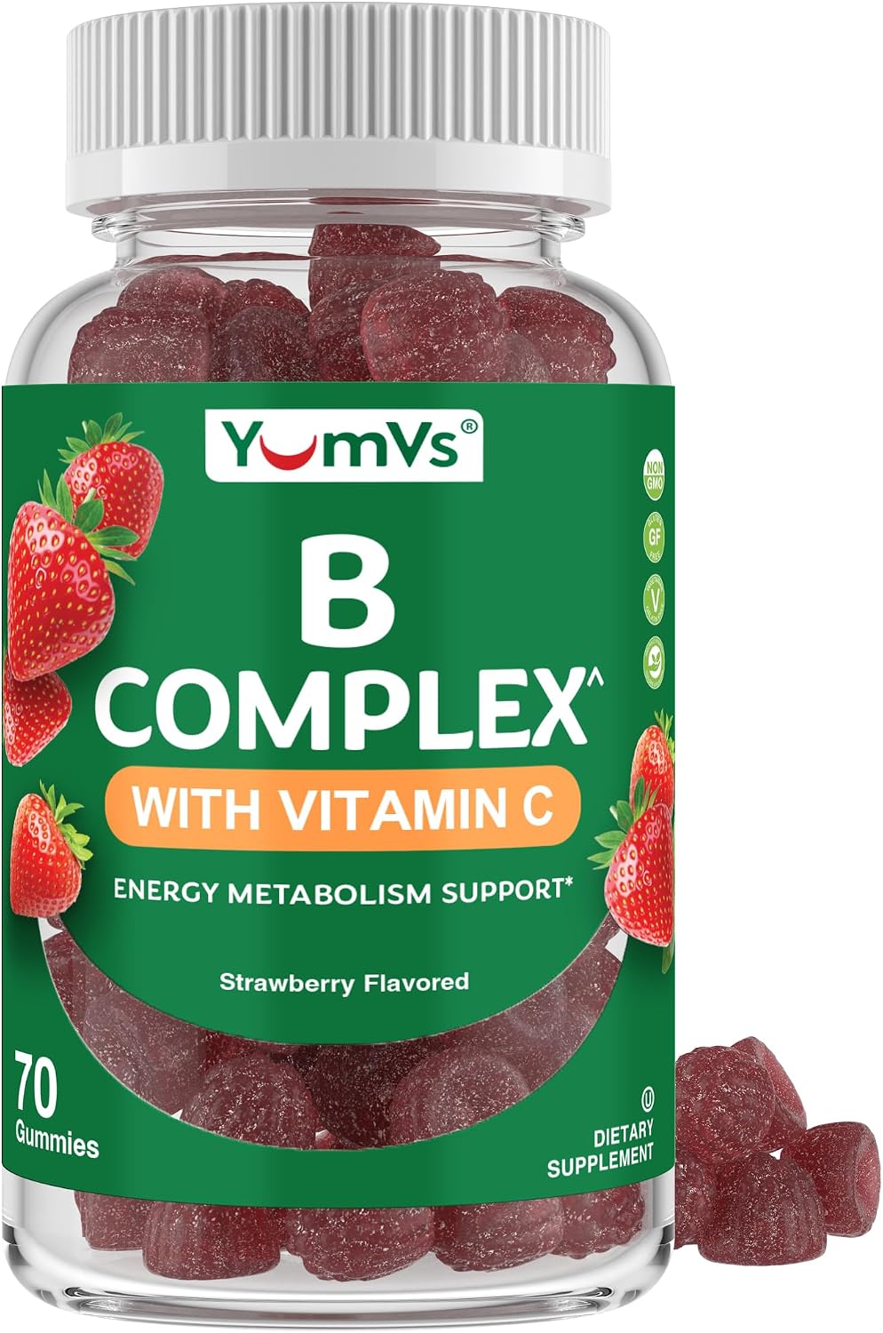 YUM-V'S B Complex Gummies with Vitamin C – Strawberry Flavour – 70 Count - görsel 1
