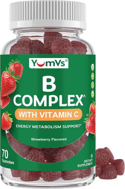 YUM-V'S B Complex Gummies with Vitamin C – Strawberry Flavour – 70 Count