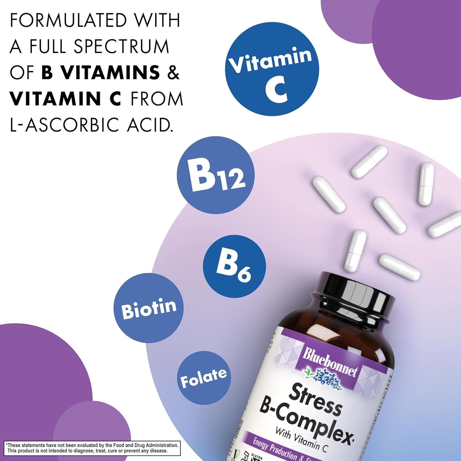 BlueBonnet Stress Vitamin B Complex - 50 Vegetable Capsules - görsel 3