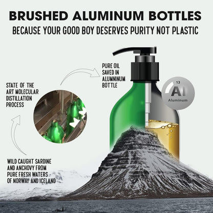 Sardine Anchovy Oil | 1296mg Omega | Unscented Pharmaceutical Grade | For Dogs & Cats | BPA-Free Brushed Aluminium Epoxy Coated Bottle with Pump 33 OZ