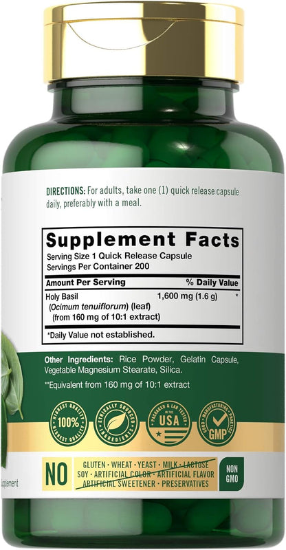 Carlyle Holy Basil Capsules | 200 Capsules | Tulsi Leaf Extract | Herbal Food Supplement