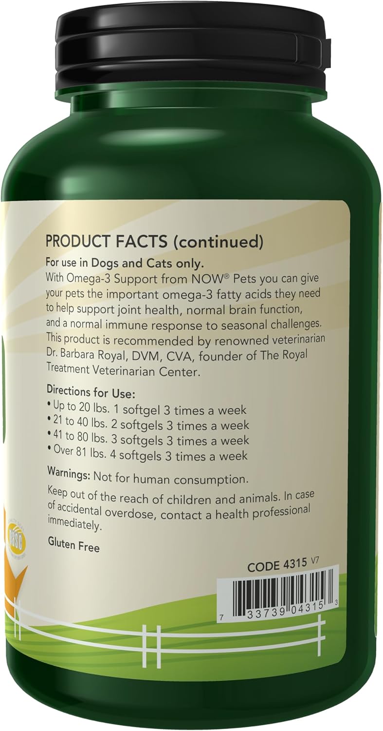 NOW Pet Health, Omega 3 Supplement, Formulated for Cats & Dogs, 180 Softgels - görsel 2