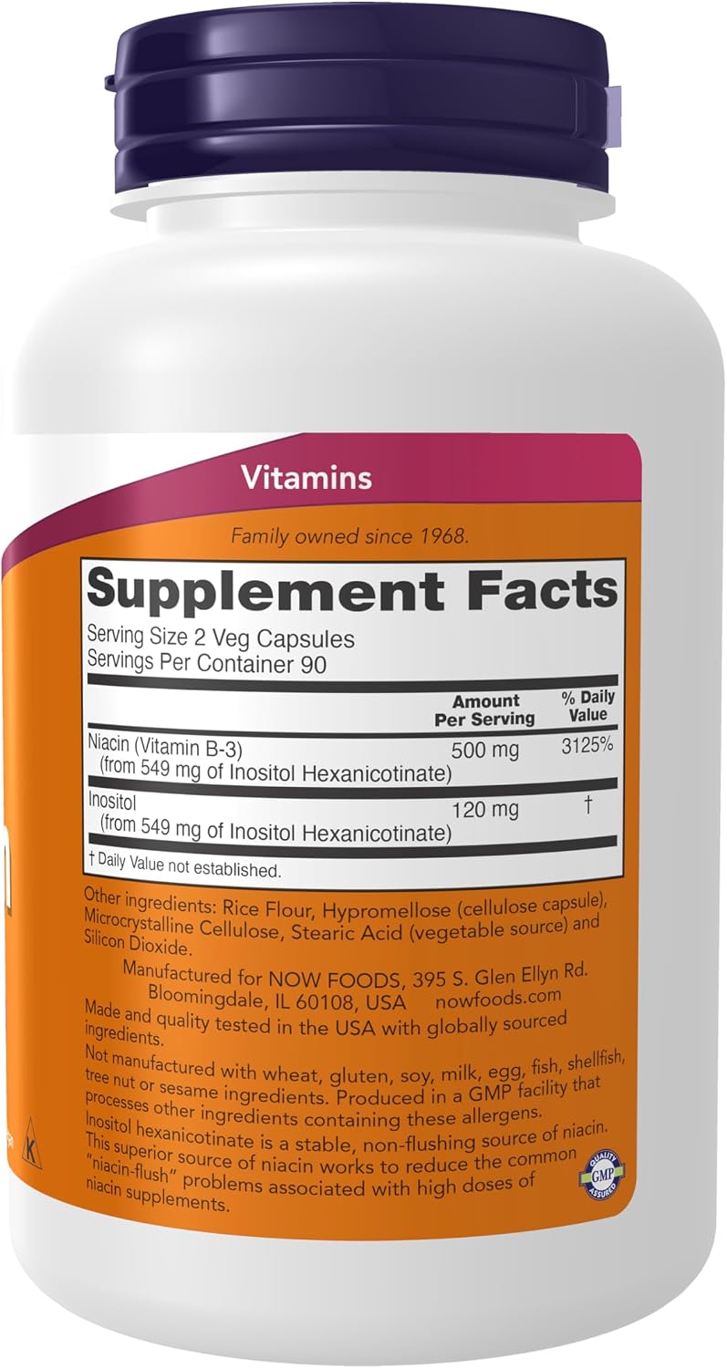 NOW Foods Niacin (Vitamin B-3) 250 mg, Flush-Free, 180 Veg Capsules - görsel 2