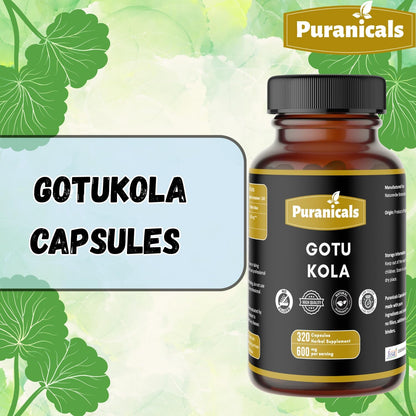Gotu Kola Premium 320 Capsules – Non-GMO and Gluten-free | Herbal Supplement | 600 mg Per Serving | Made with 100% Pure Gotu Kola Powder