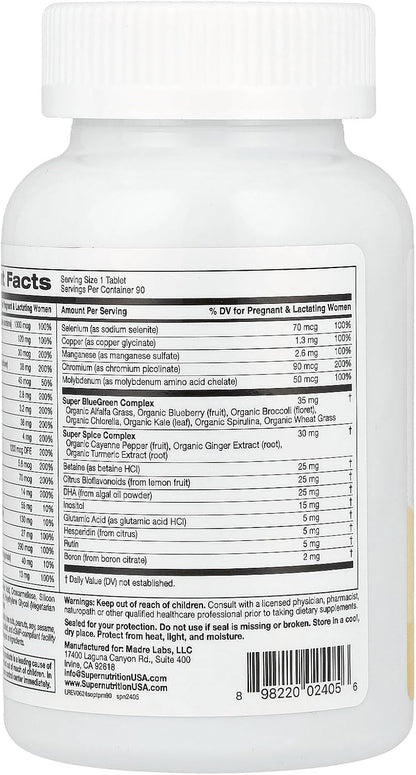 SuperNutrition Simply One® Prenatal Multivitamin with Super Greens, Spices, Vitamin A, and Folate, 90 Tablets