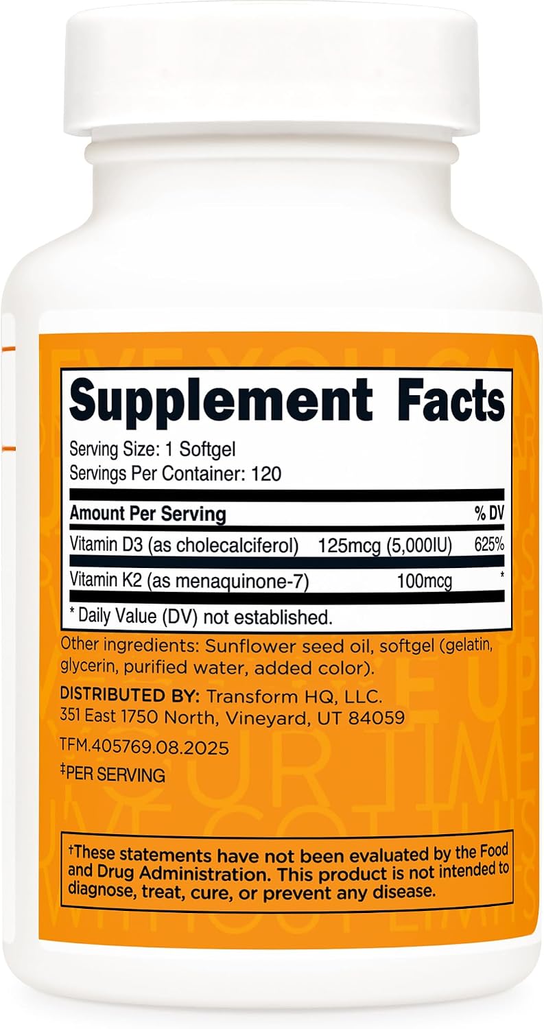 TransformHQ Vitamin K2 (MK7) (100 µg) + Vitamin D3 (5000 IU) - 120 Soft gel capsules - görsel 4