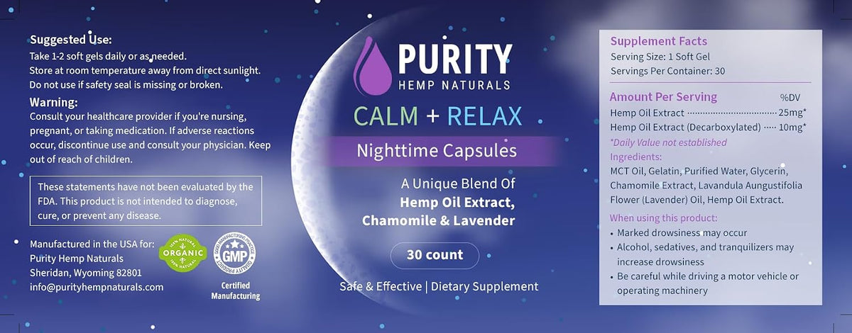 Purity Hemp Naturals Calm + Relax Nighttime Capsules - görsel 2