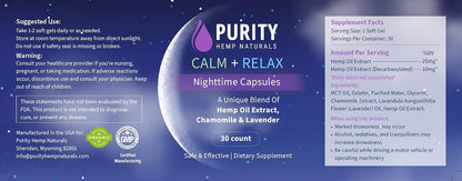 Purity Hemp Naturals Calm + Relax Nighttime Capsules