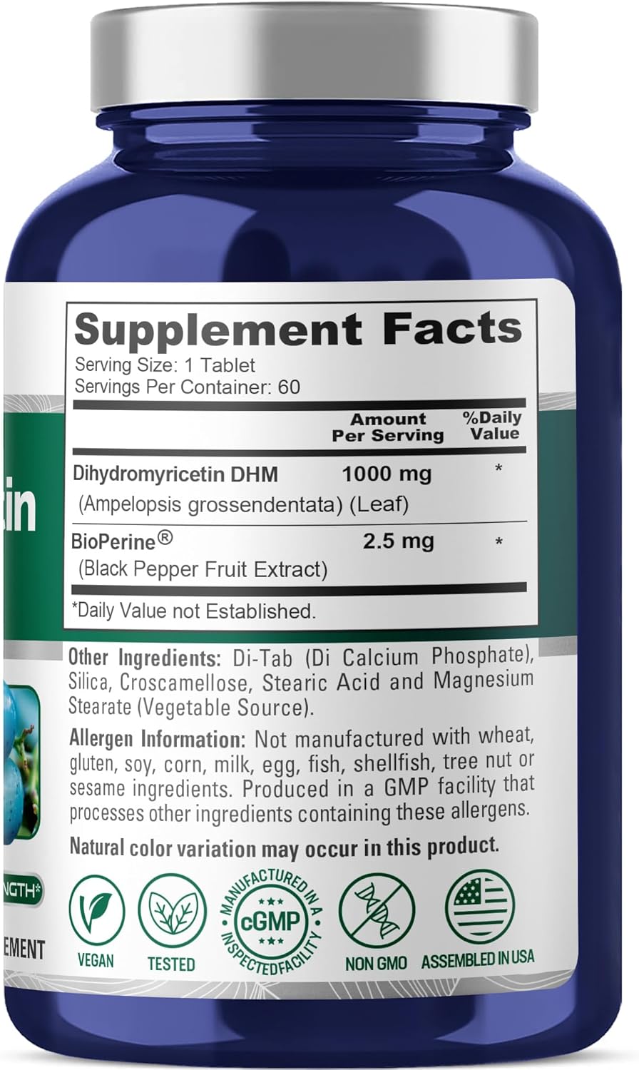 NusaPure Dihydromyricetin (DHM) 1,000mg - 60 Vegetarian Tablets (Non-GMO & Vegan) - görsel 2