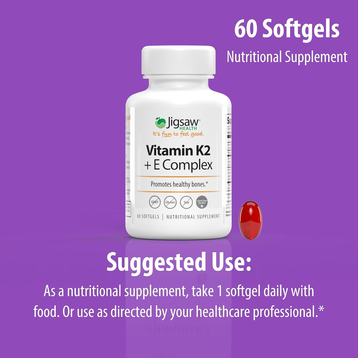 Jigsaw Health Vitamin K2 + E Complex | Bone Health Support | 60 Softgels | 60-Day Supply - görsel 8