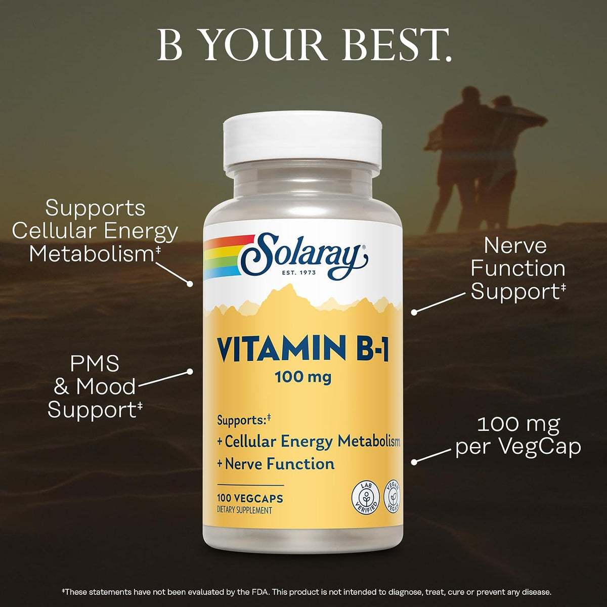 SOLARAY Vitamin B1 (Thiamine) 100 mg - Healthy Energy Metabolism, Skin, Brain, Heart & Nervous System Support - görsel 3
