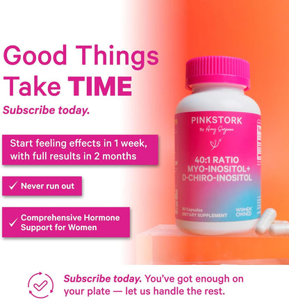 Pink Stork Inositol Supplement for Women, 40:1 Myo & D-Chiro, 30 Servings