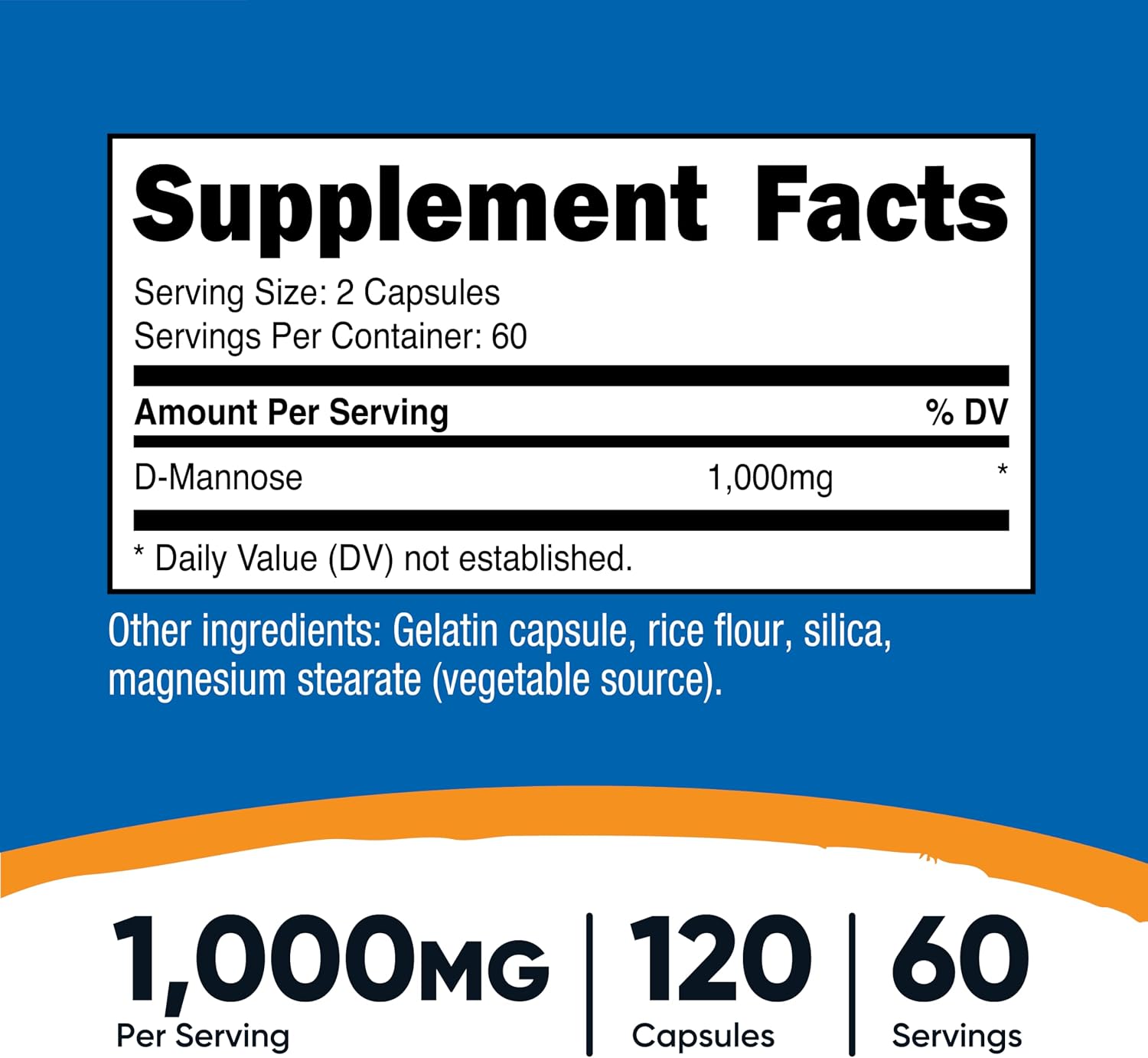 Nutricost D-Mannose 1000mg per Serving, 120 Capsules - Urinary Tract Health - görsel 2
